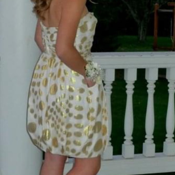 Aidan Mattox Strapless Gold Bubble Dress - Picture 2 of 9